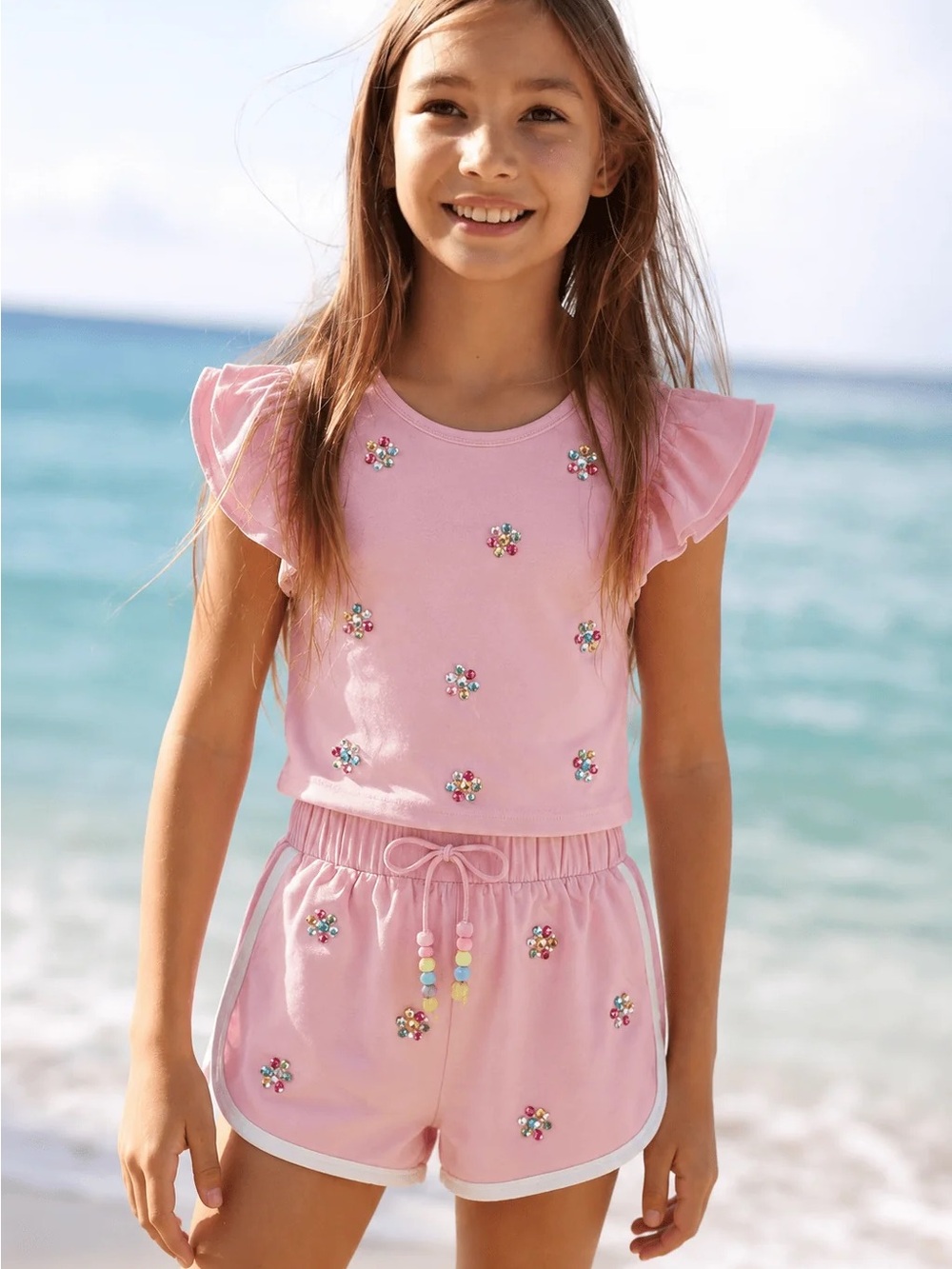 Lola + The Boys Rainbow Blossom Gem Short Pink